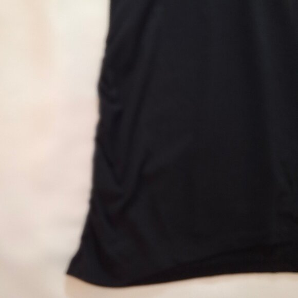 Oversized Cowl Neck Cap Sleeve Black T Shirt Dress Size M Ruched at Side Seams - Picture 13 of 16